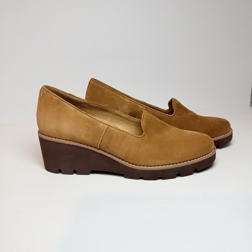 Vionic Willa Wedge Loafers Womens 10 Wide Tan Suede Excellent Water Repellent